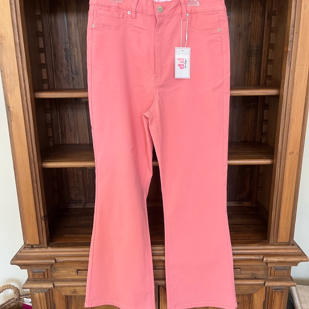 High-Rise Coral Flare Jeans - Unbranded